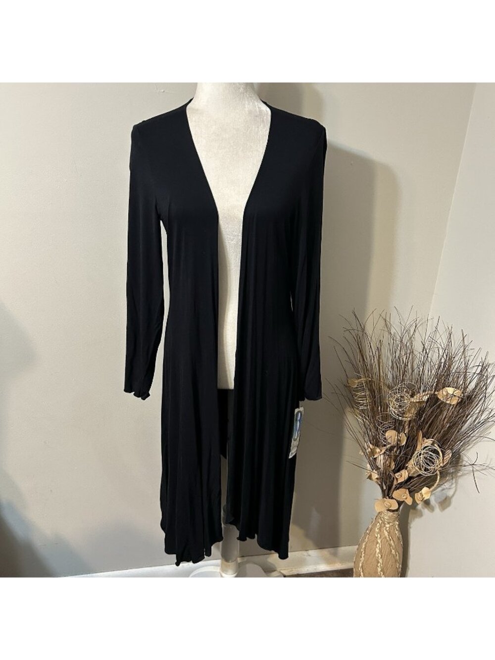 NWT Peter Nygard Open Front Cardigan Duster Black Long Sleeve Draped Women Sz 12